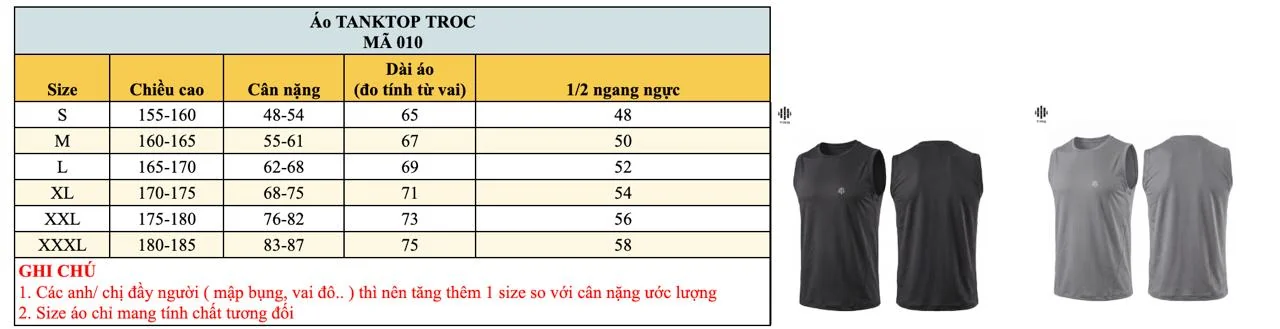 Bảng size áo tanktop TROC TR3